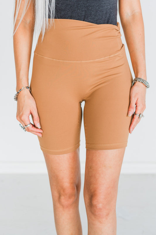 Solid Tan Biker Shorts - Whiskey Skies - JESS LEA