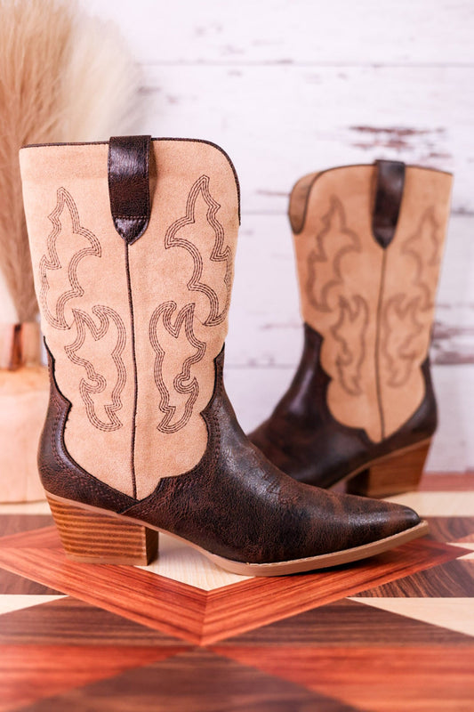 Somebody's Problem Espresso And Sand Cowboy Boots - Whiskey Skies - CORKYS FOOTWEAR