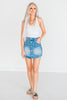 Southern Grace Mid Wash Denim Skort W/ Front Buttons - Whiskey Skies - SOUTHERN GRACE