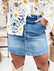 Southern Grace Mid Wash Denim Skort W/ Front Buttons - Whiskey Skies - SOUTHERN GRACE