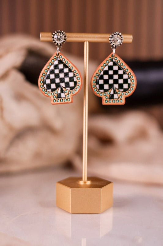 Spade Western Style Leather Stone Post Drop Dangle Earrings - Whiskey Skies - BOHO RANCH SHOP
