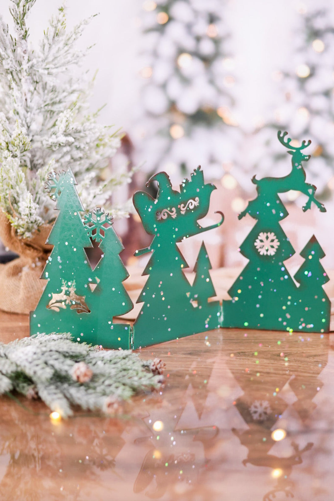 Sparkling Metal Holiday Scene Stands (3 Colors) - Whiskey Skies - SPECIAL T IMPORTS INC