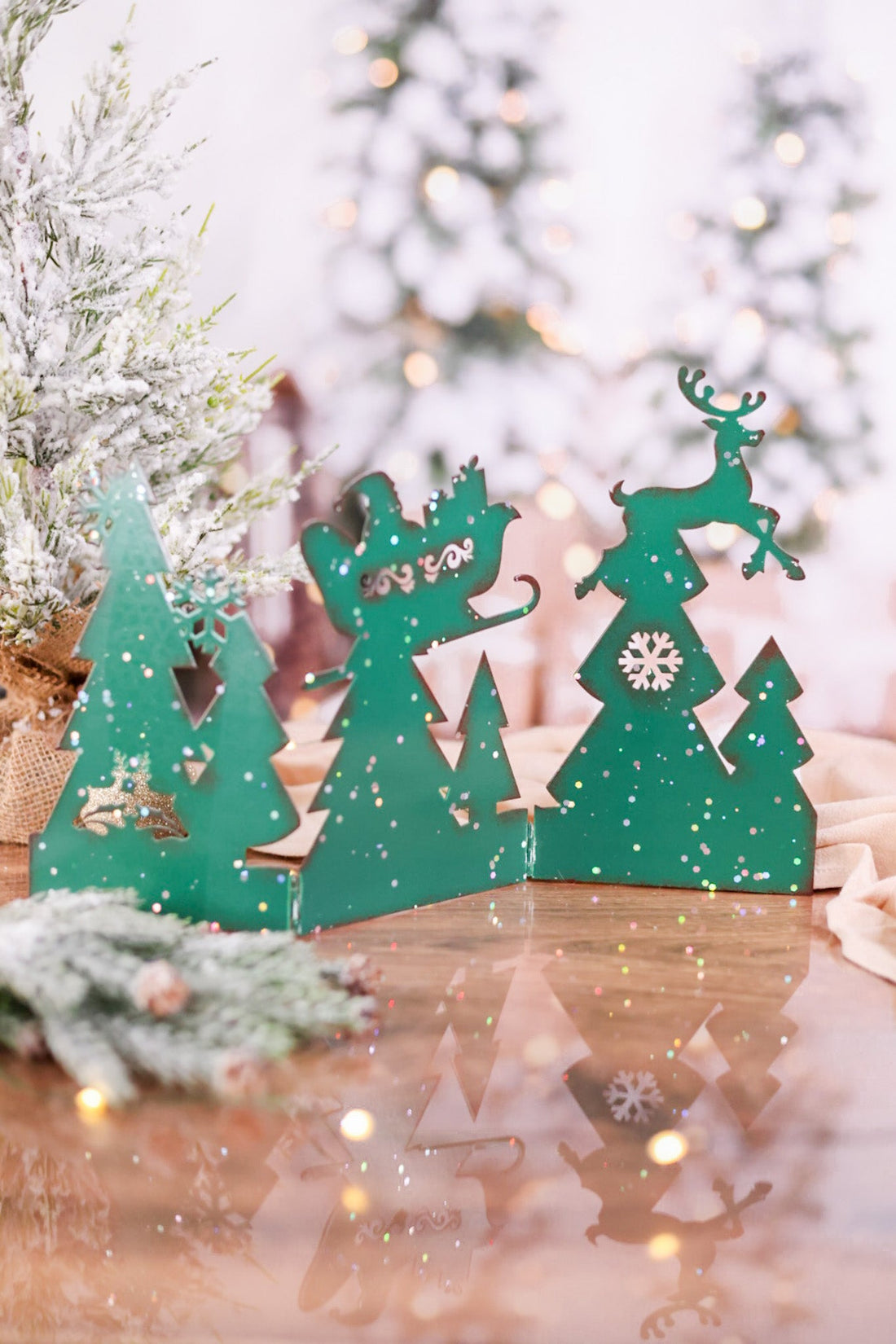 Sparkling Metal Holiday Scene Stands (3 Colors) - Whiskey Skies - SPECIAL T IMPORTS INC