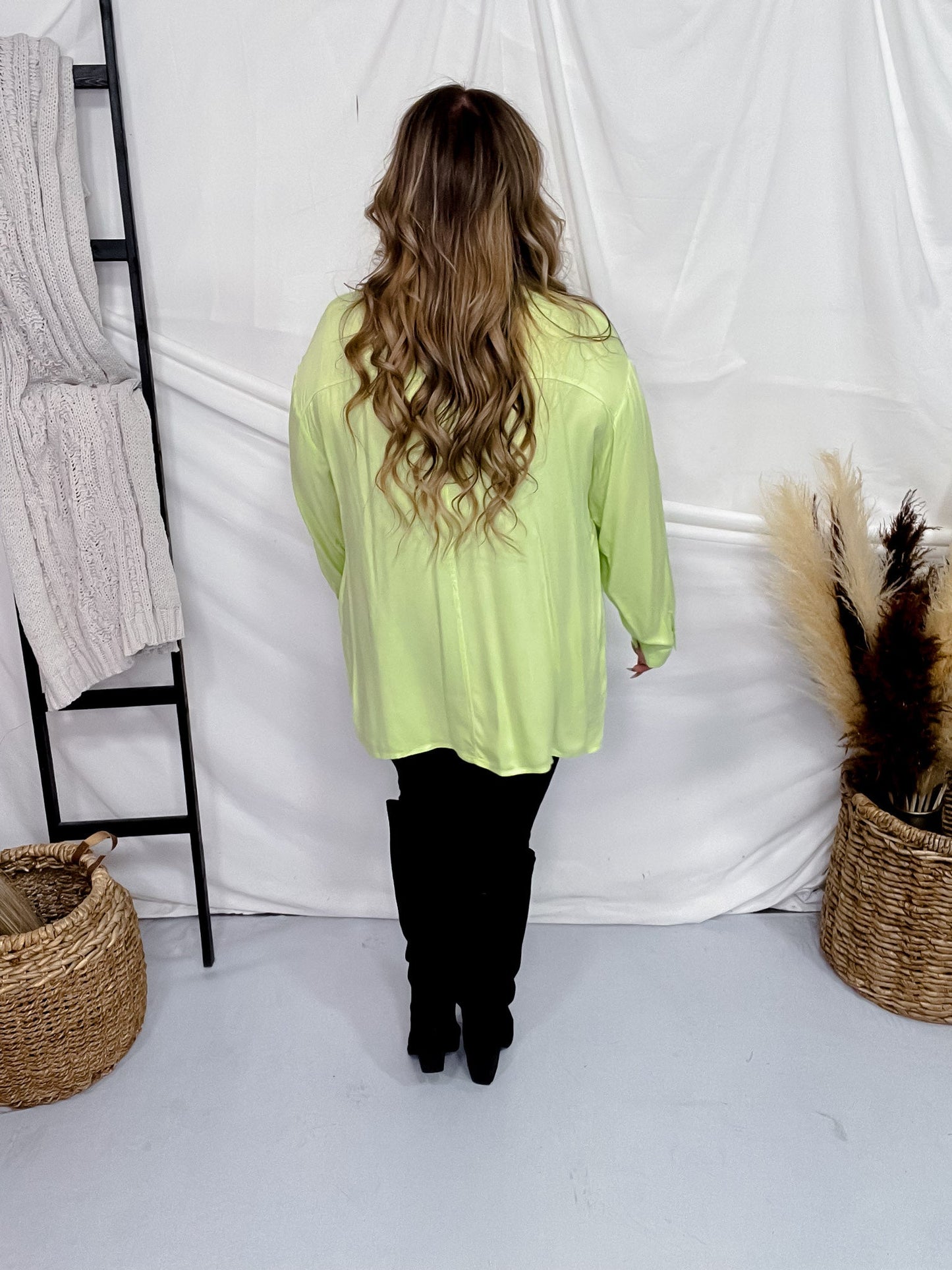 Sparkly Lime Green Button Up Top - Whiskey Skies - JNNA