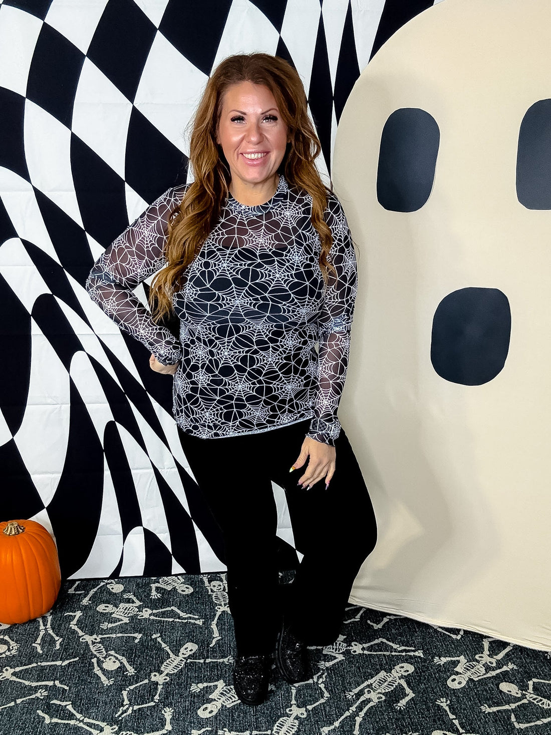 Spiderwebs Long Sleeve Mesh Top - Whiskey Skies - JESS LEA