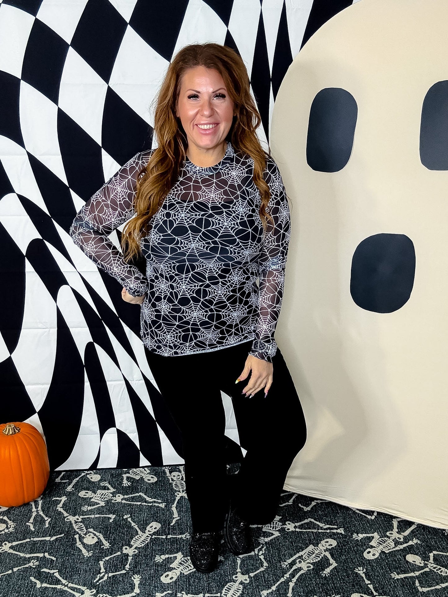 Spiderwebs Long Sleeve Mesh Top - Whiskey Skies - JESS LEA