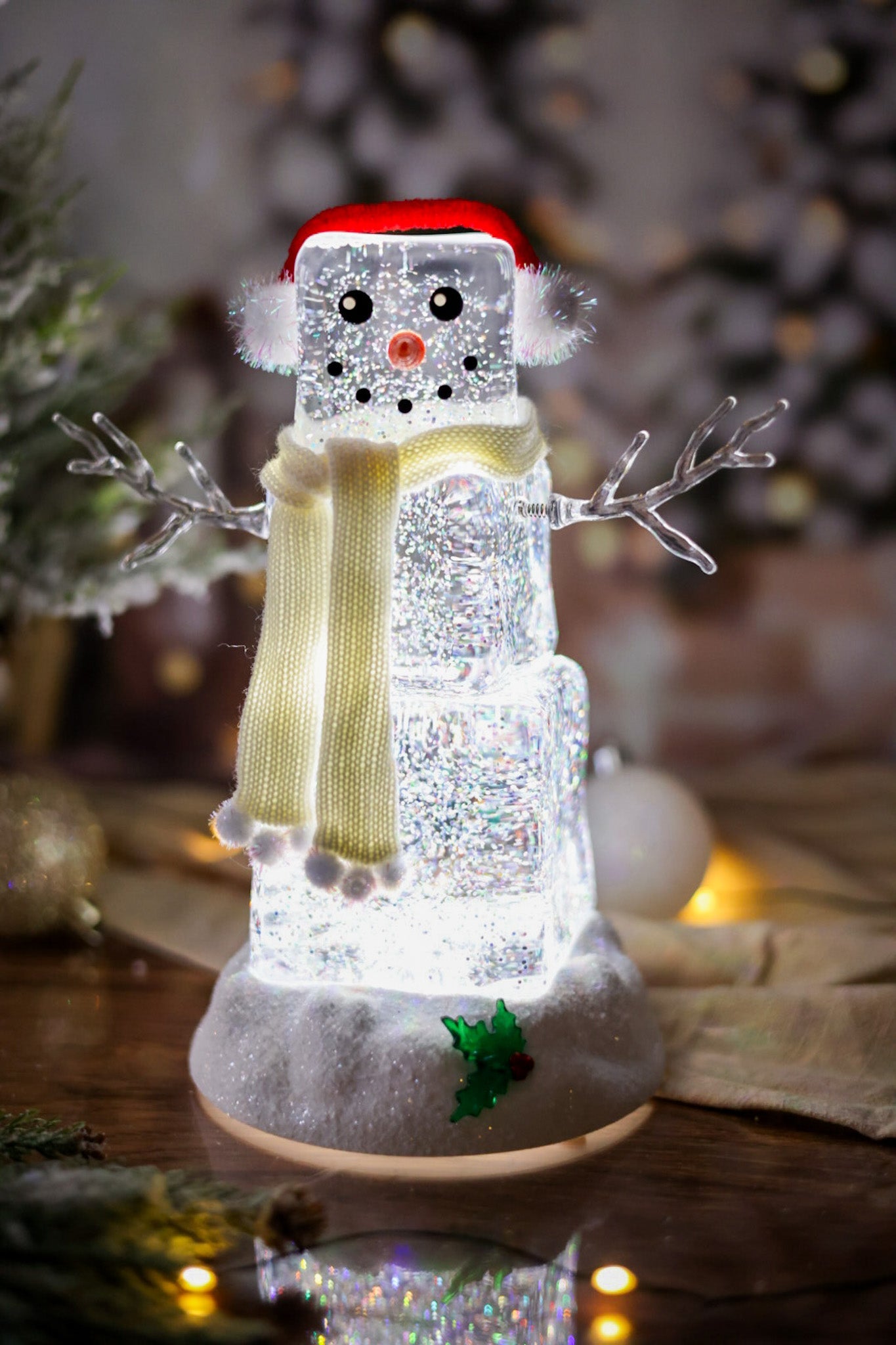 Spinning Light Up Snowman with Glitter - Whiskey Skies - GERSON COMPANIES