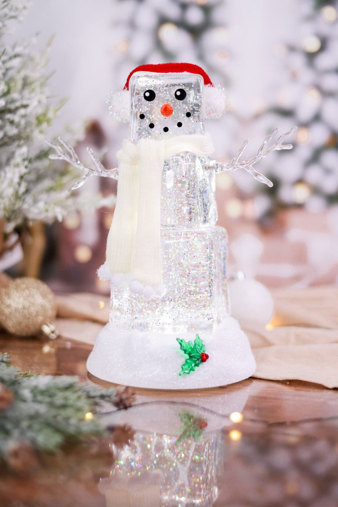 Spinning Light Up Snowman with Glitter - Whiskey Skies - GERSON COMPANIES