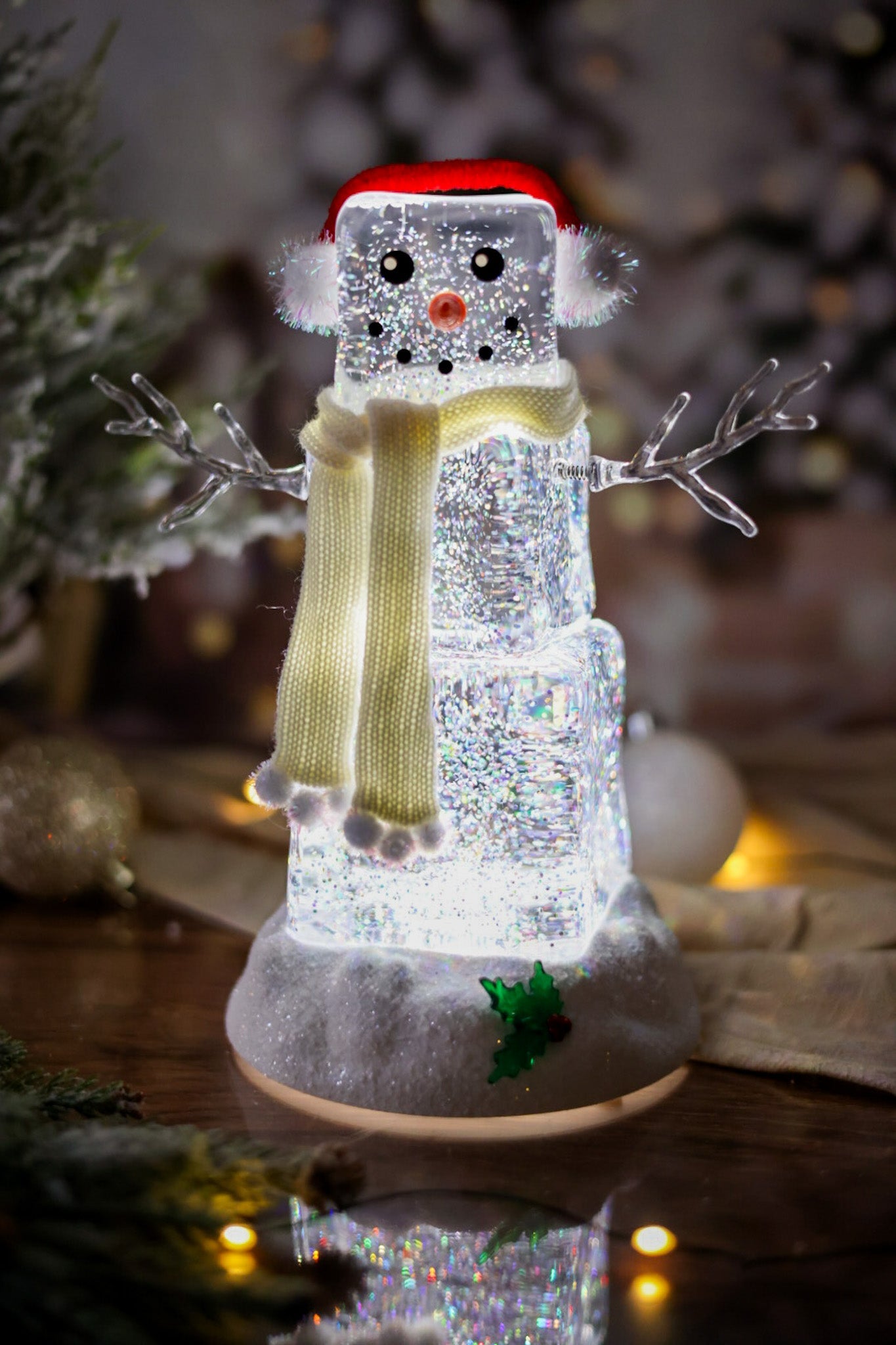 Spinning Light Up Snowman with Glitter - Whiskey Skies - GERSON COMPANIES