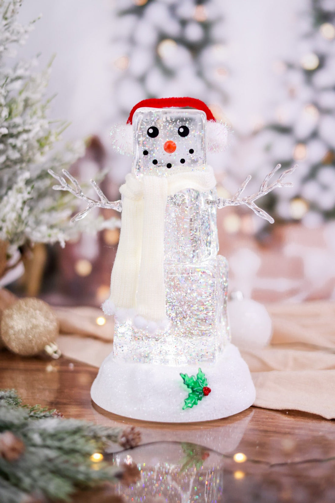 Spinning Light Up Snowman with Glitter - Whiskey Skies - GERSON COMPANIES