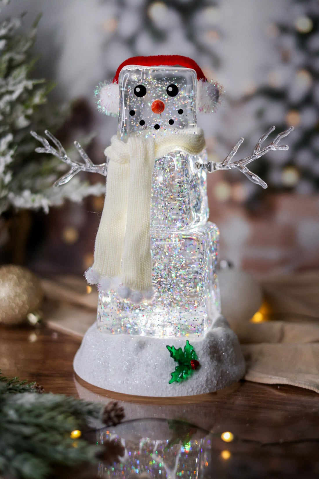 Spinning Light Up Snowman with Glitter - Whiskey Skies - GERSON COMPANIES