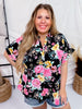 Split Neck Black Floral Top with Dolman Sleeves - Whiskey Skies - ANDREE BY UNIT