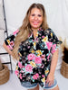 Split Neck Black Floral Top with Dolman Sleeves - Whiskey Skies - ANDREE BY UNIT