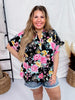Split Neck Black Floral Top with Dolman Sleeves - Whiskey Skies - ANDREE BY UNIT