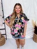 Split Neck Black Floral Top with Dolman Sleeves - Whiskey Skies - ANDREE BY UNIT