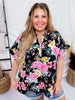 Split Neck Black Floral Top with Dolman Sleeves - Whiskey Skies - ANDREE BY UNIT