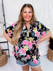 Split Neck Black Floral Top with Dolman Sleeves - Whiskey Skies - ANDREE BY UNIT