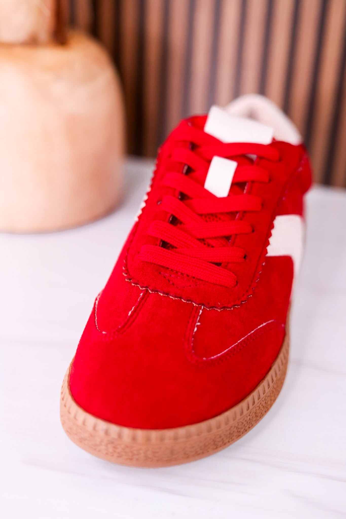 Spoiler Alert Red Faux Suede Sneakers - Whiskey Skies - CORKYS FOOTWEAR
