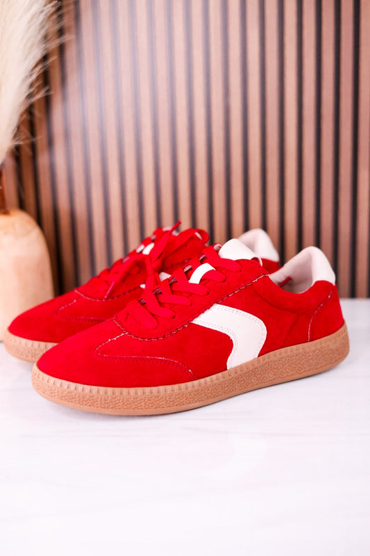 Spoiler Alert Red Faux Suede Sneakers - Whiskey Skies - CORKYS FOOTWEAR