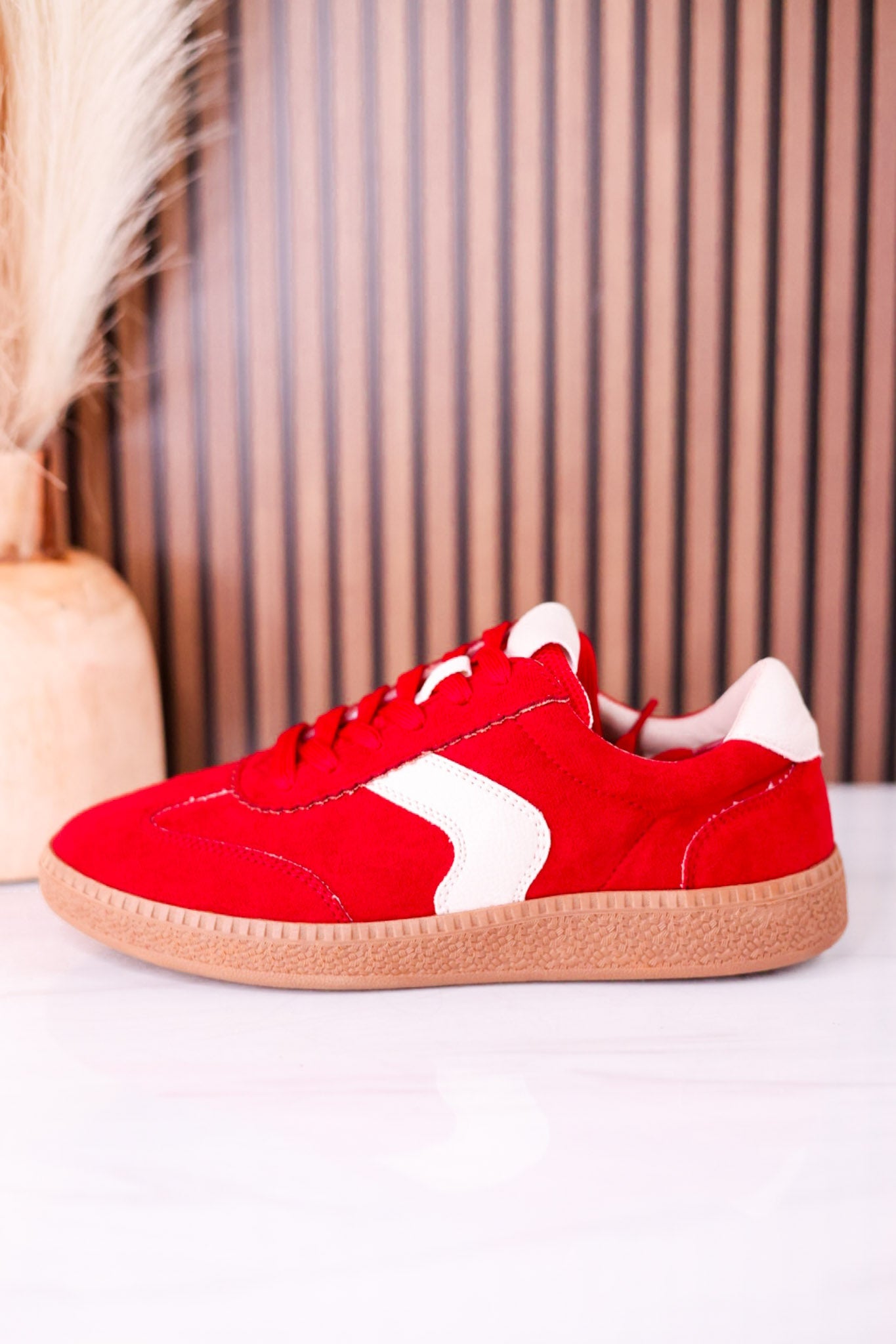 Spoiler Alert Red Faux Suede Sneakers - Whiskey Skies - CORKYS FOOTWEAR