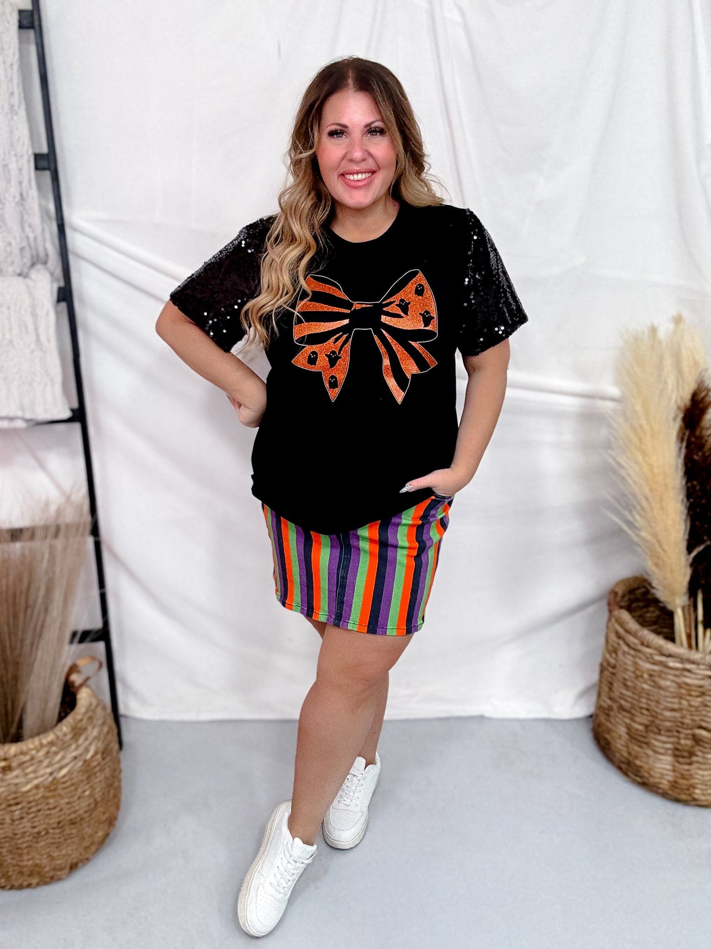 Spooky Nova Striped Denim Skirt - Whiskey Skies - JESS LEA