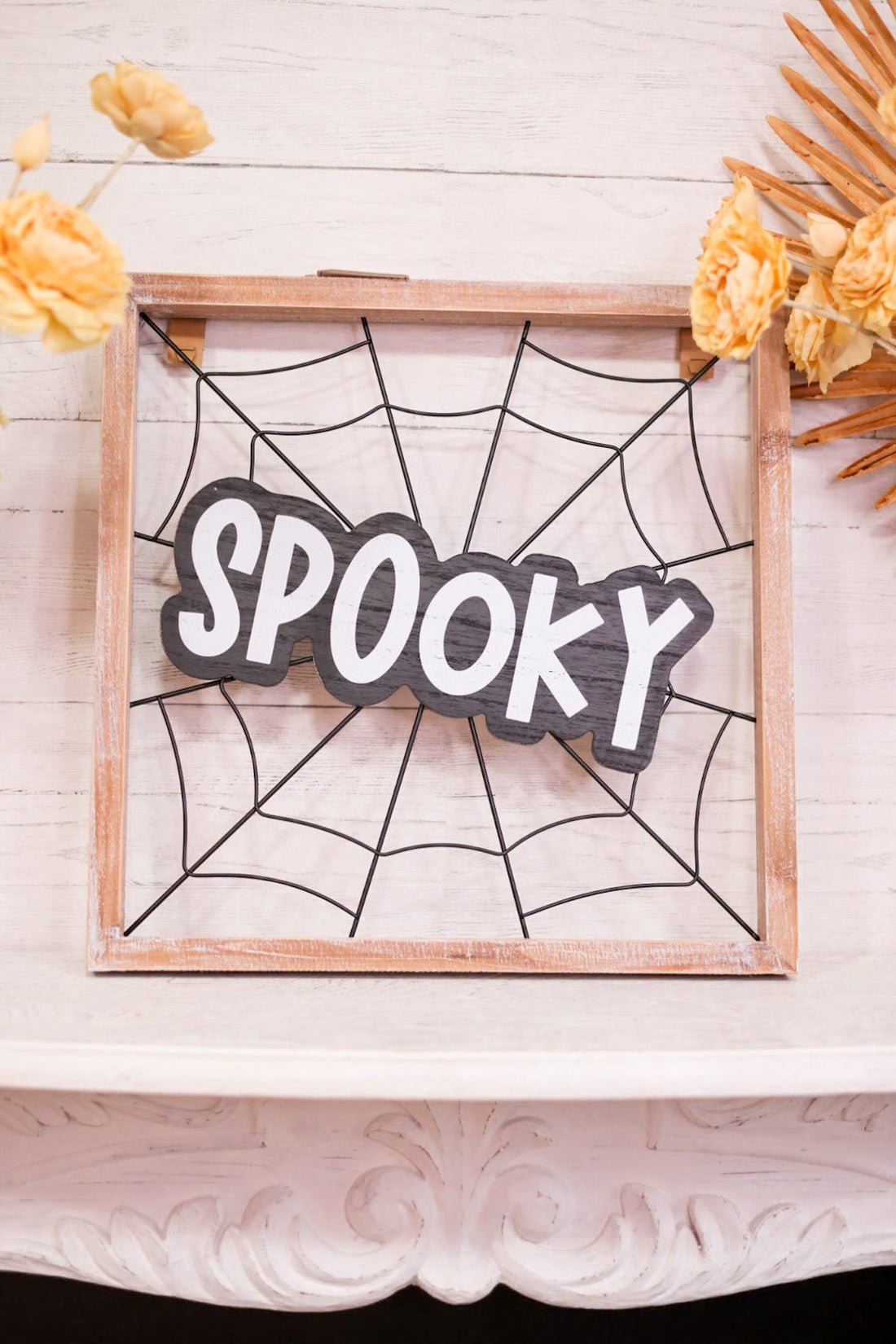 "Spooky" Spiderweb Sign with Wooden Frame - Whiskey Skies - ADAMS & CO