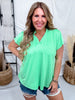 Spring Green Flutter Sleeve Top With Split Neckline - Whiskey Skies - SOUTHERN GRACE