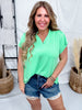 Spring Green Flutter Sleeve Top With Split Neckline - Whiskey Skies - SOUTHERN GRACE