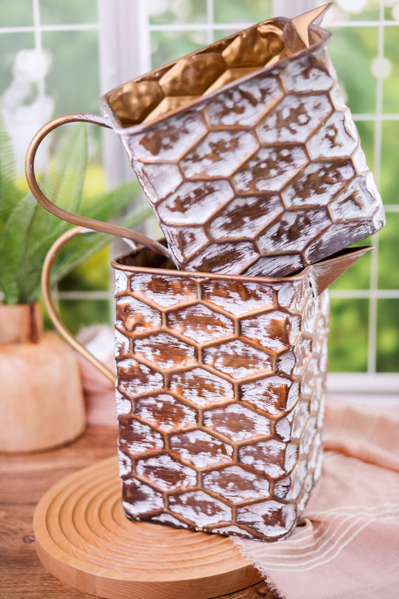 Square Metal Honeycomb Watering Can (2 Sizes) - Whiskey Skies - TRANSPAC