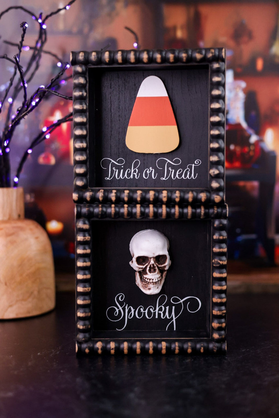 Square Wood Halloween Sign (2 Styles) - Whiskey Skies - K&K INTERIORS