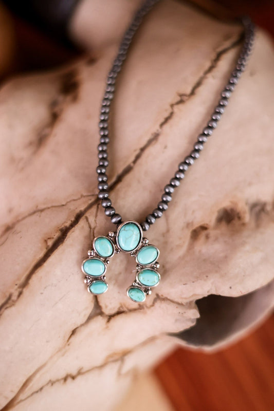 Squash Blossom Choker Turquoise Western Pendant Necklace - Whiskey Skies - BOHO RANCH SHOP
