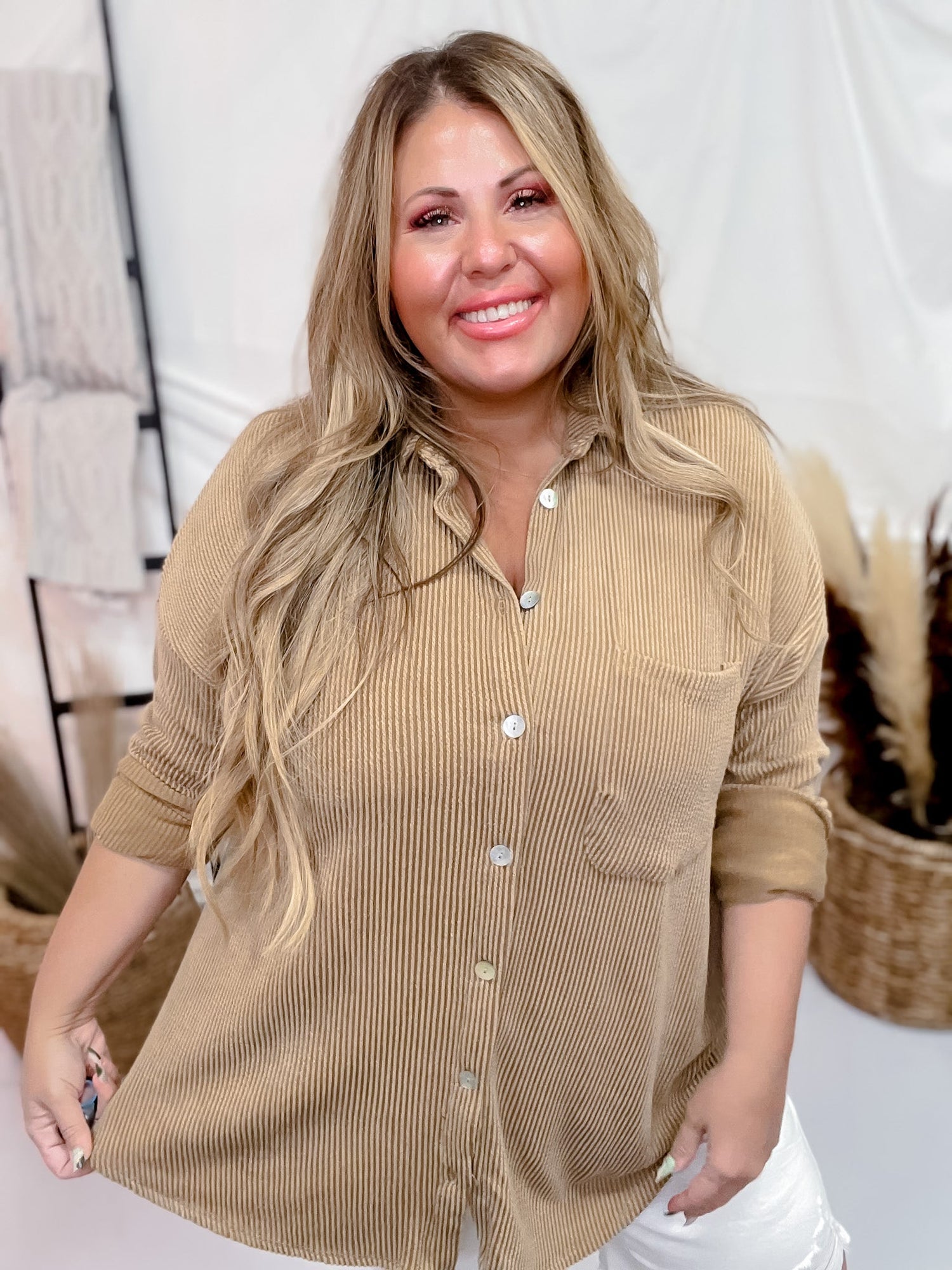 Squash Colored Long Sleeve Corded Button Down Shirt - Whiskey Skies - BLUMIN