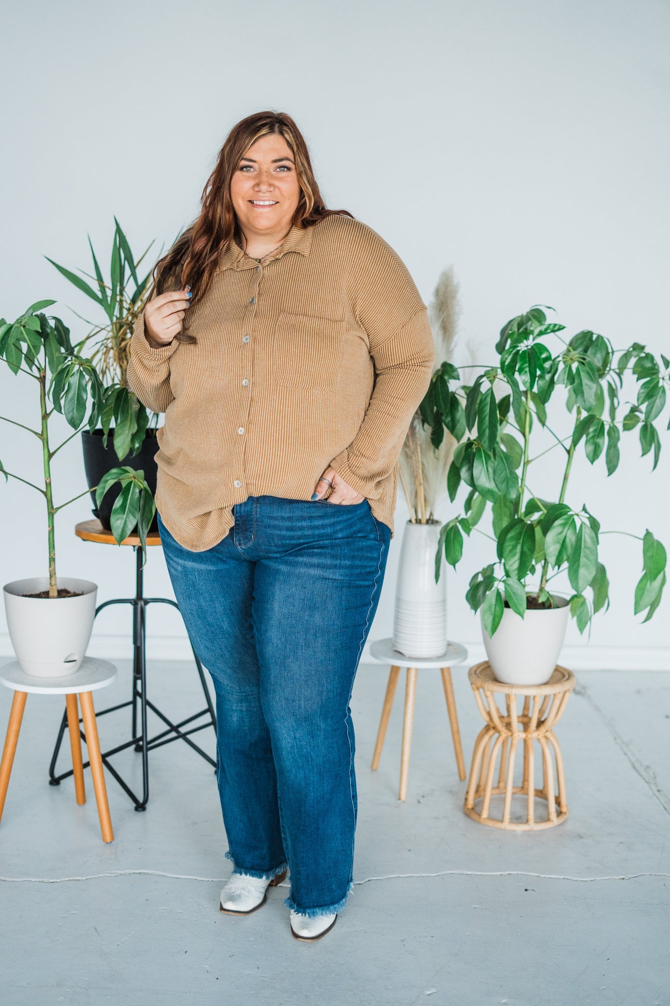 Squash Colored Long Sleeve Corded Button Down Shirt - Whiskey Skies - BLUMIN