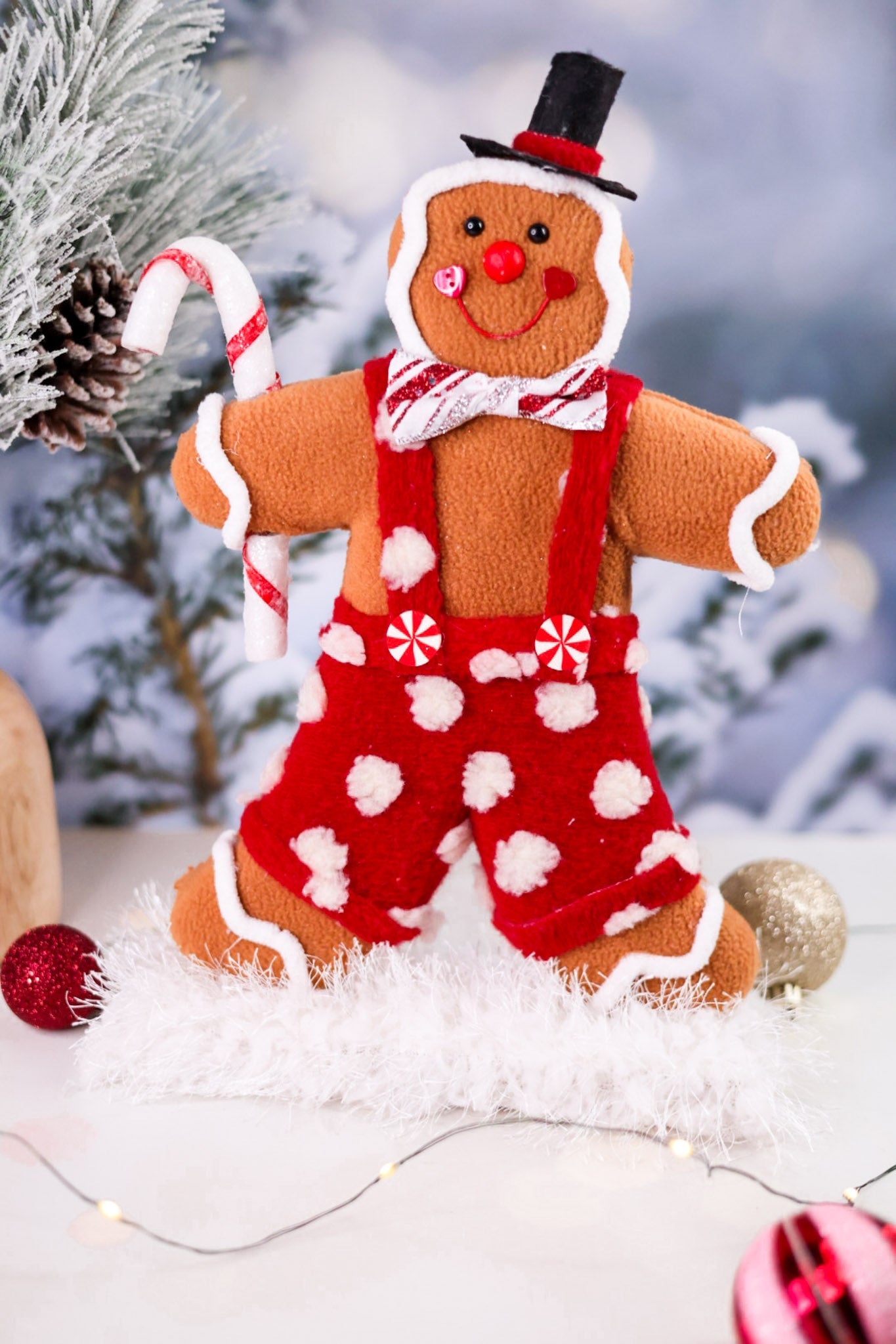 Standing Fabric Gingerbread Man With Top Hat - Whiskey Skies - SPECIAL T IMPORTS INC