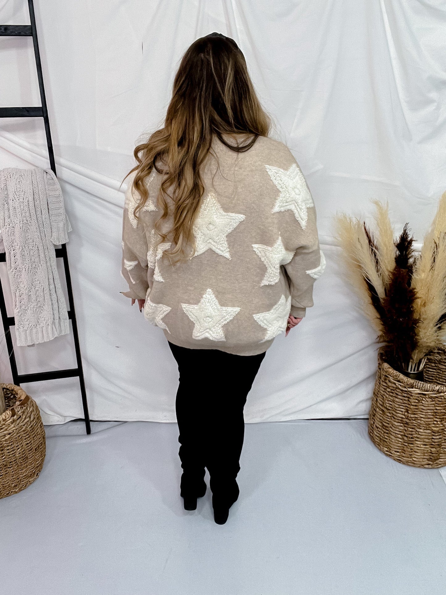 Star Detail Drop Shoulder Button Front Cardigan - Whiskey Skies - DAVI & DANI