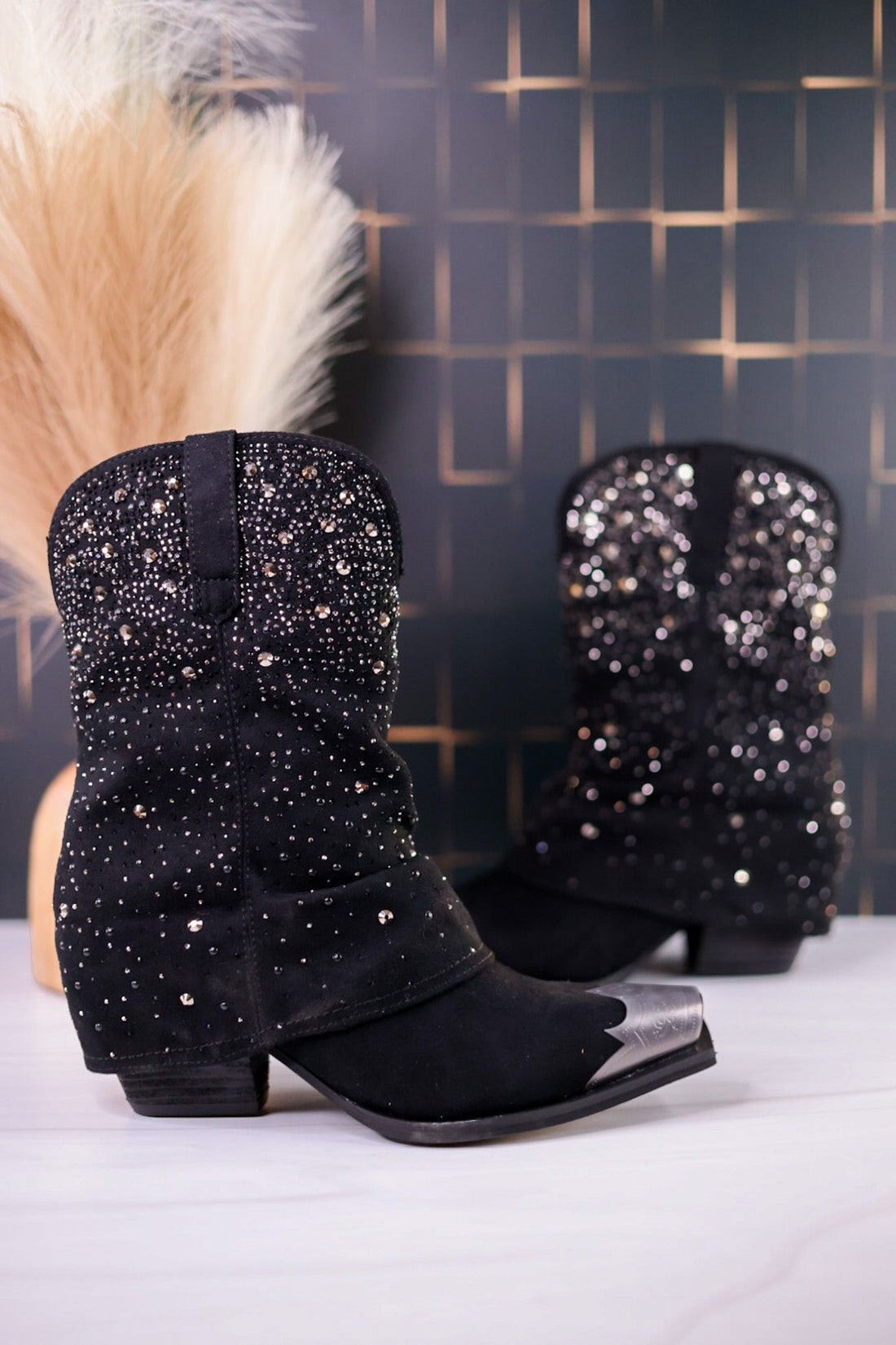 Stardust Rhinestone Studded Boots in Black - Whiskey Skies - VERY G
