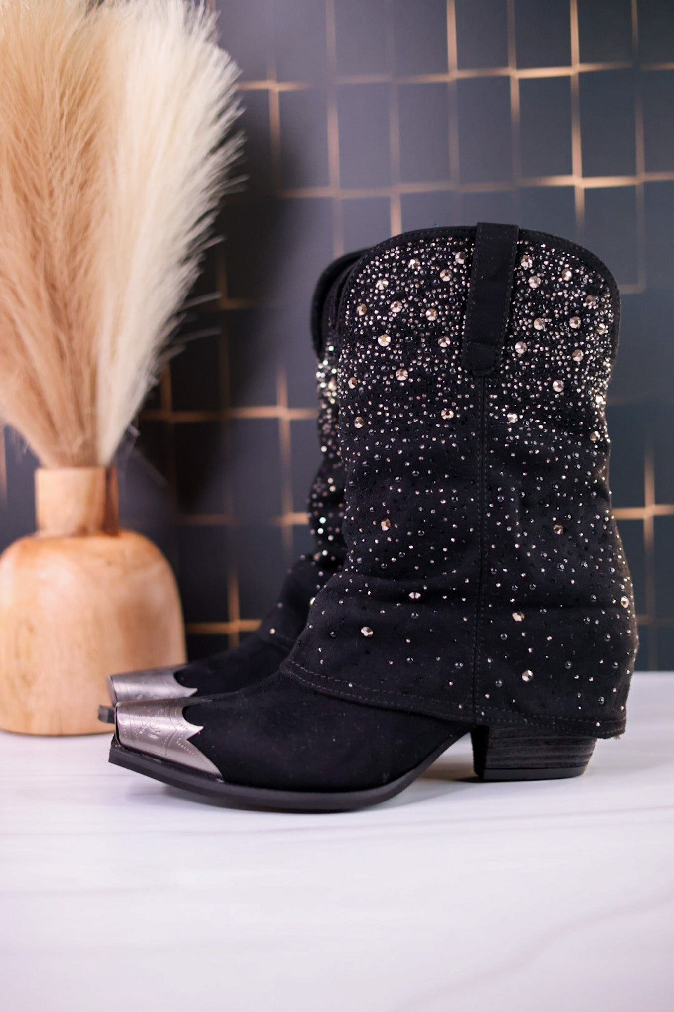 Stardust Rhinestone Studded Boots in Black - Whiskey Skies - VERY G
