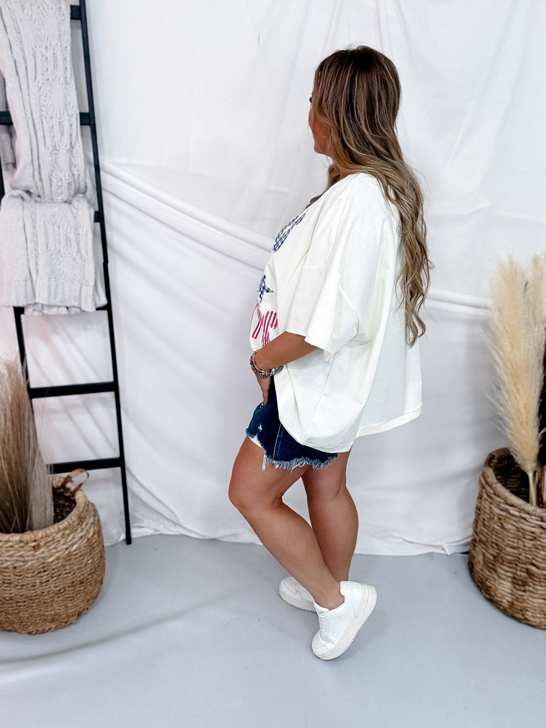 "Stars and Stripes" Patchwork Short Sleeve Shirt - Whiskey Skies - BIBI
