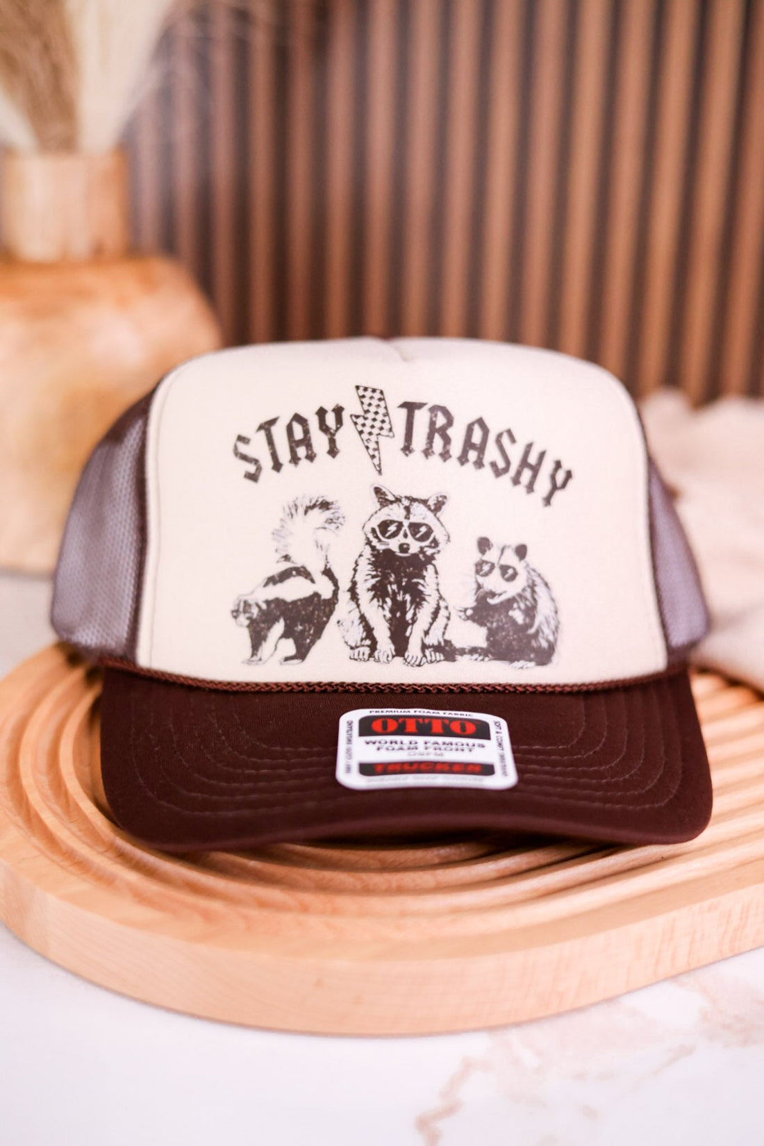 Stay Trashy Foam Front Trucker Hat - Whiskey Skies - 1/2 PENNY WHOLESALE