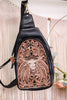 Steer Skull Leather Sling Bag - Whiskey Skies - MYRA BAGS