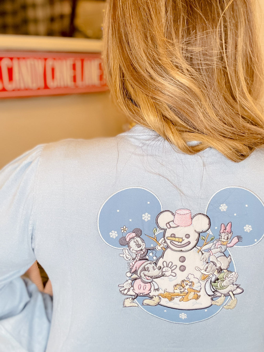 Stitch Shoppe Mickey & Friends Winter Snow Balloon Sleeve Cardigan - Whiskey Skies - LOUNGEFLY