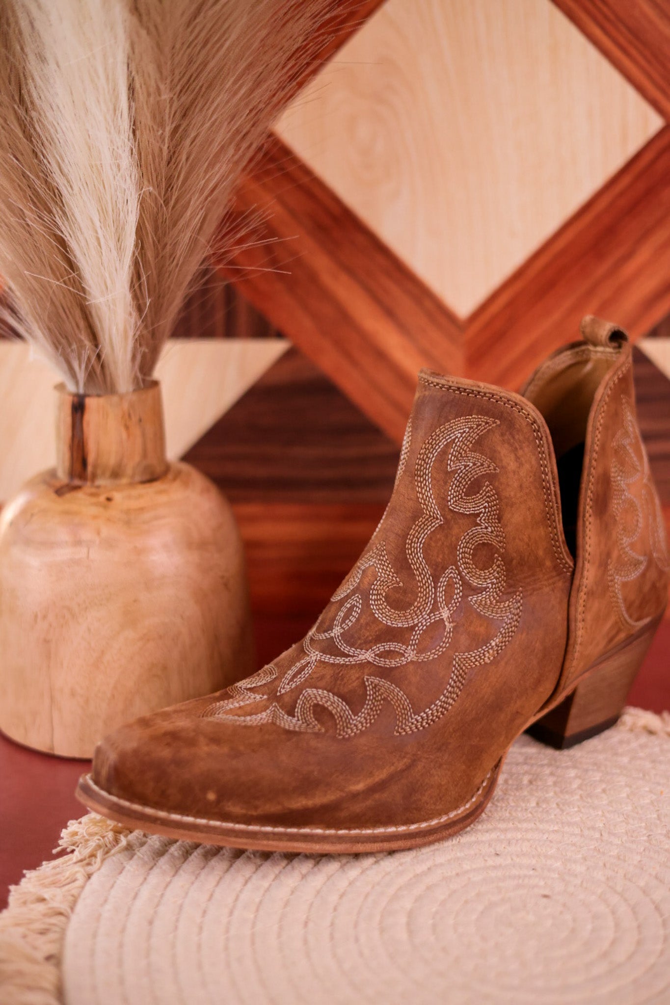 Stitched Leather Booties in Rich Honey - Whiskey Skies - MYRA BAGS