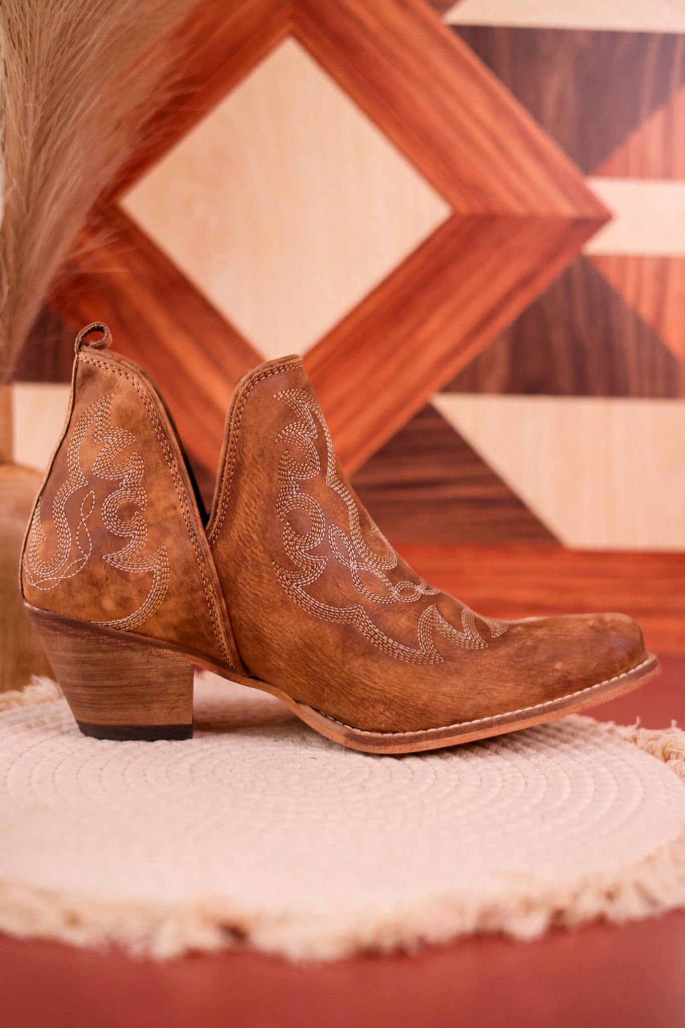 Stitched Leather Booties in Rich Honey - Whiskey Skies - MYRA BAGS