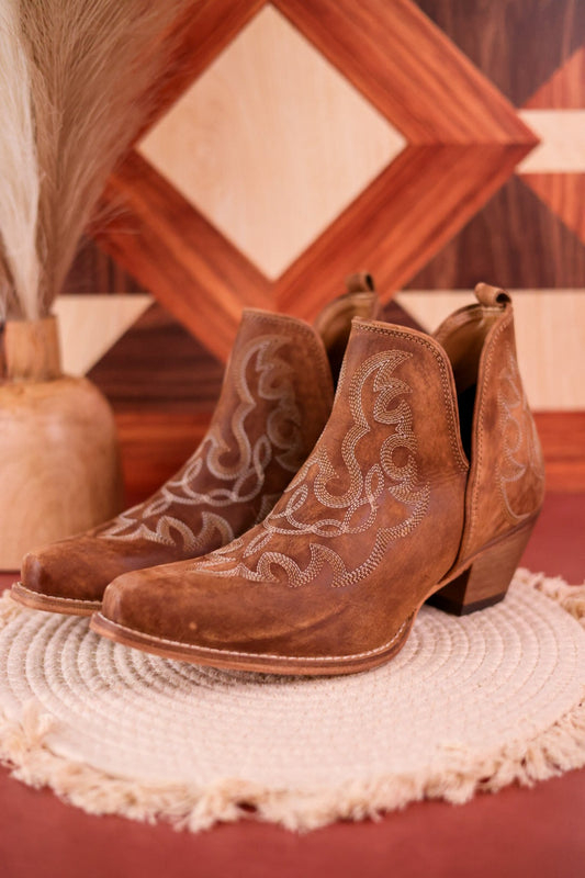 Stitched Leather Booties in Rich Honey - Whiskey Skies - MYRA BAGS