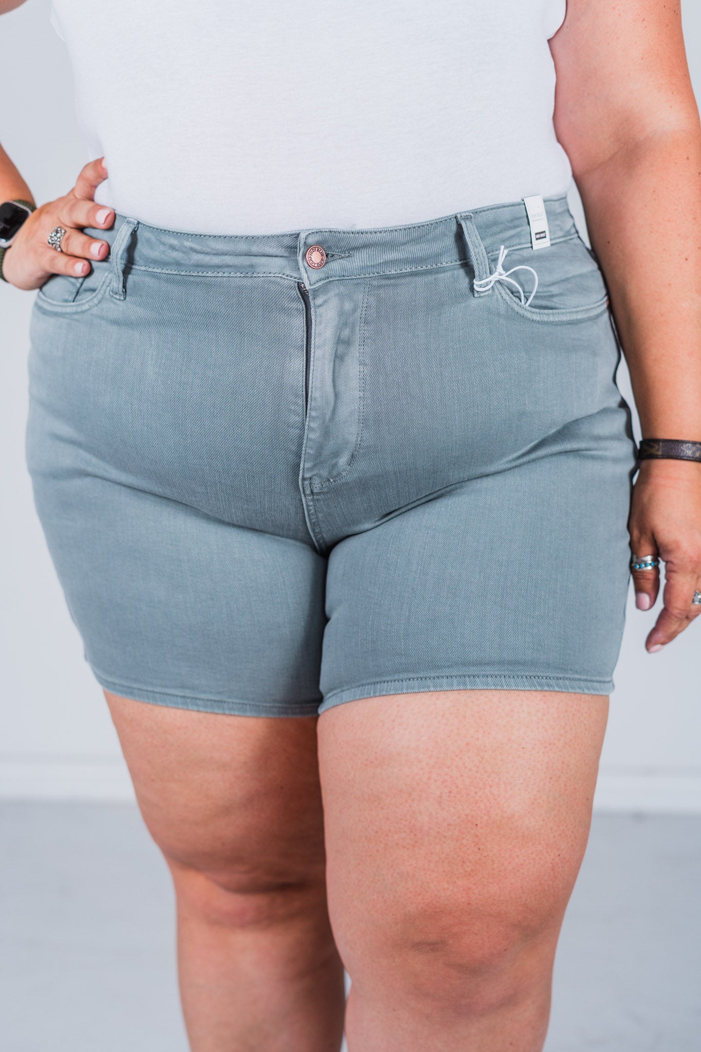 Stone Blue Garment Dyed Embroidered Pocket Judy Blue Denim Shorts - Whiskey Skies - JUDY BLUE