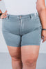 Stone Blue Garment Dyed Embroidered Pocket Judy Blue Denim Shorts - Whiskey Skies - JUDY BLUE