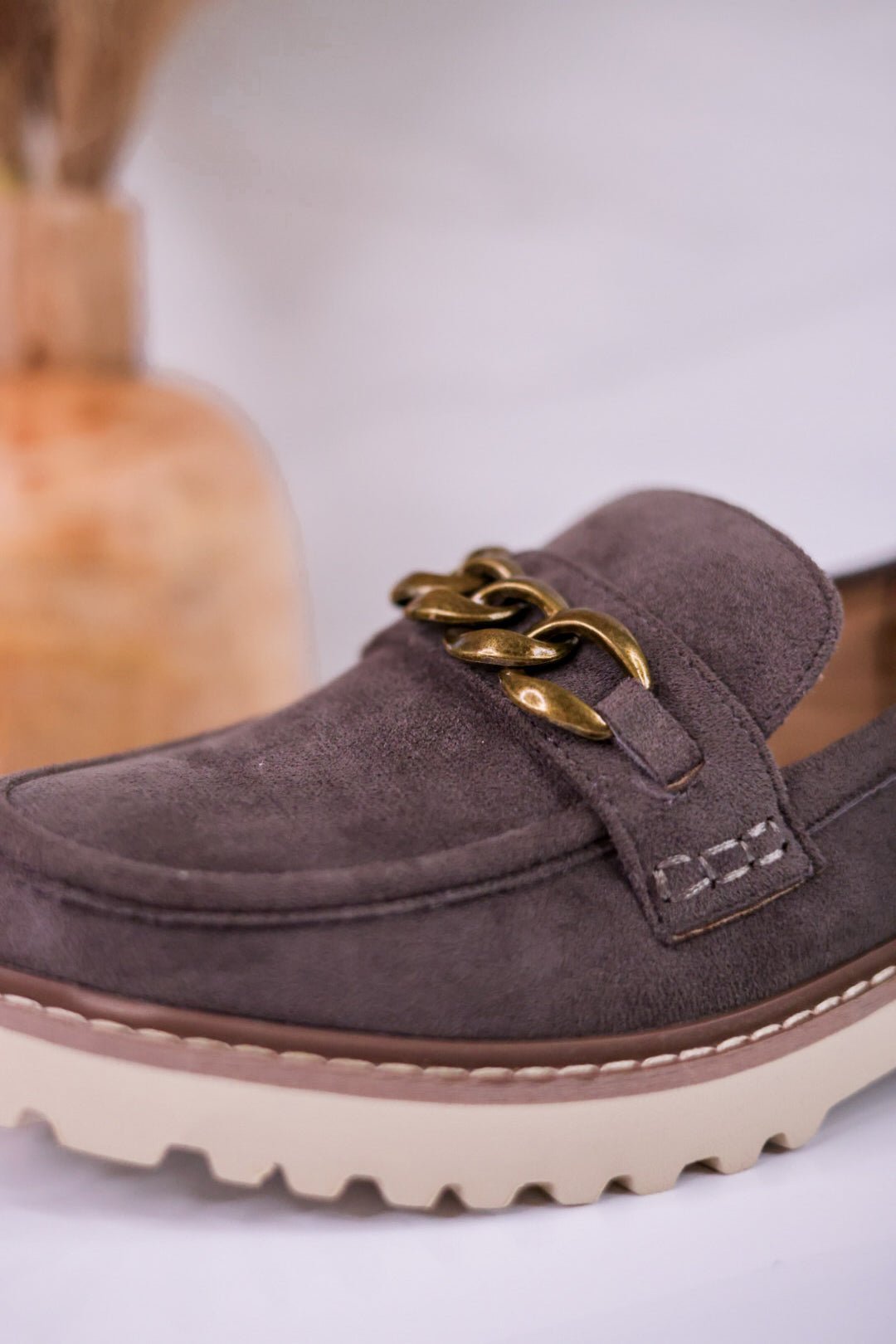 Stone Gray Loafers with Chain Detail - Whiskey Skies - CORKYS FOOTWEAR