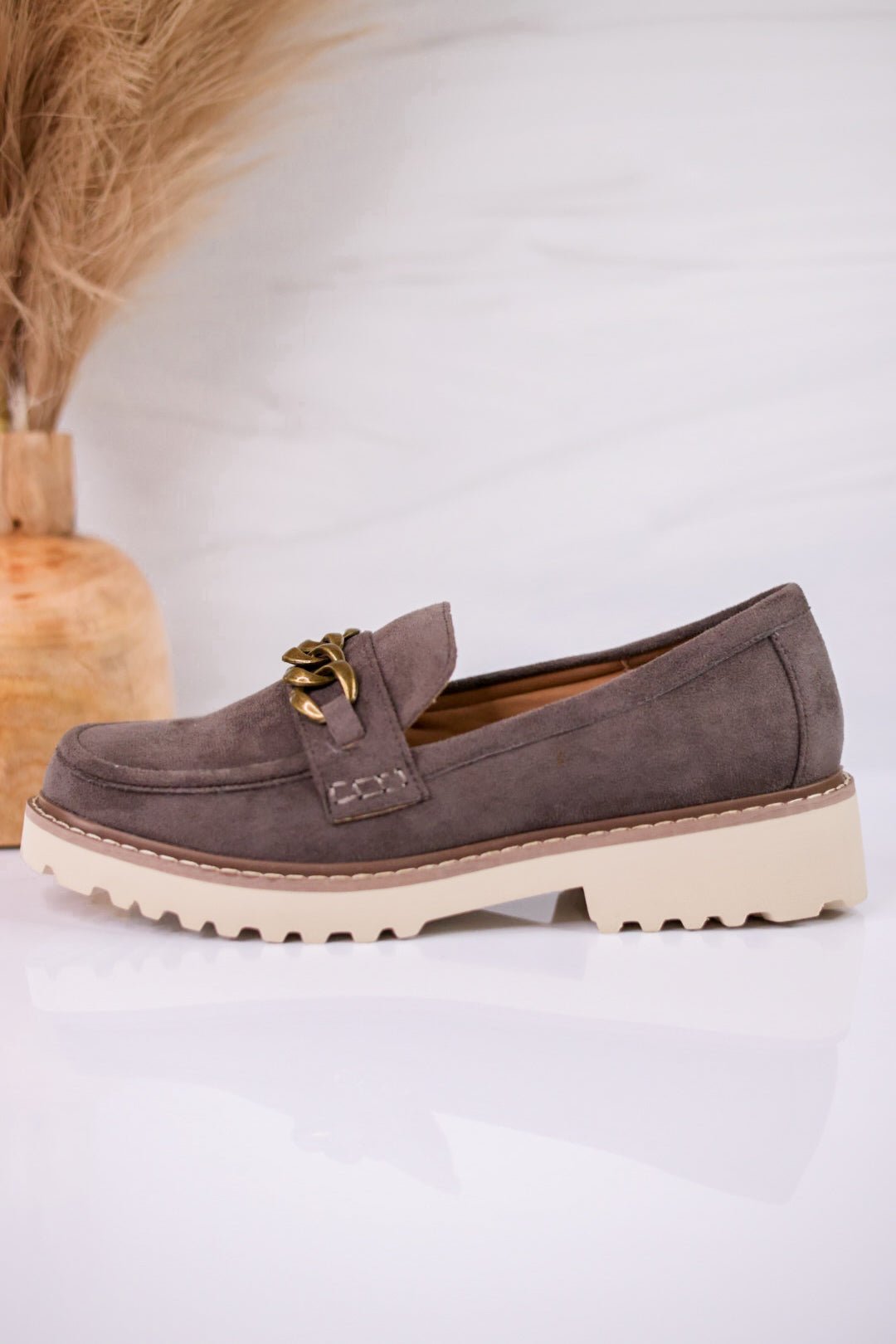 Stone Gray Loafers with Chain Detail - Whiskey Skies - CORKYS FOOTWEAR