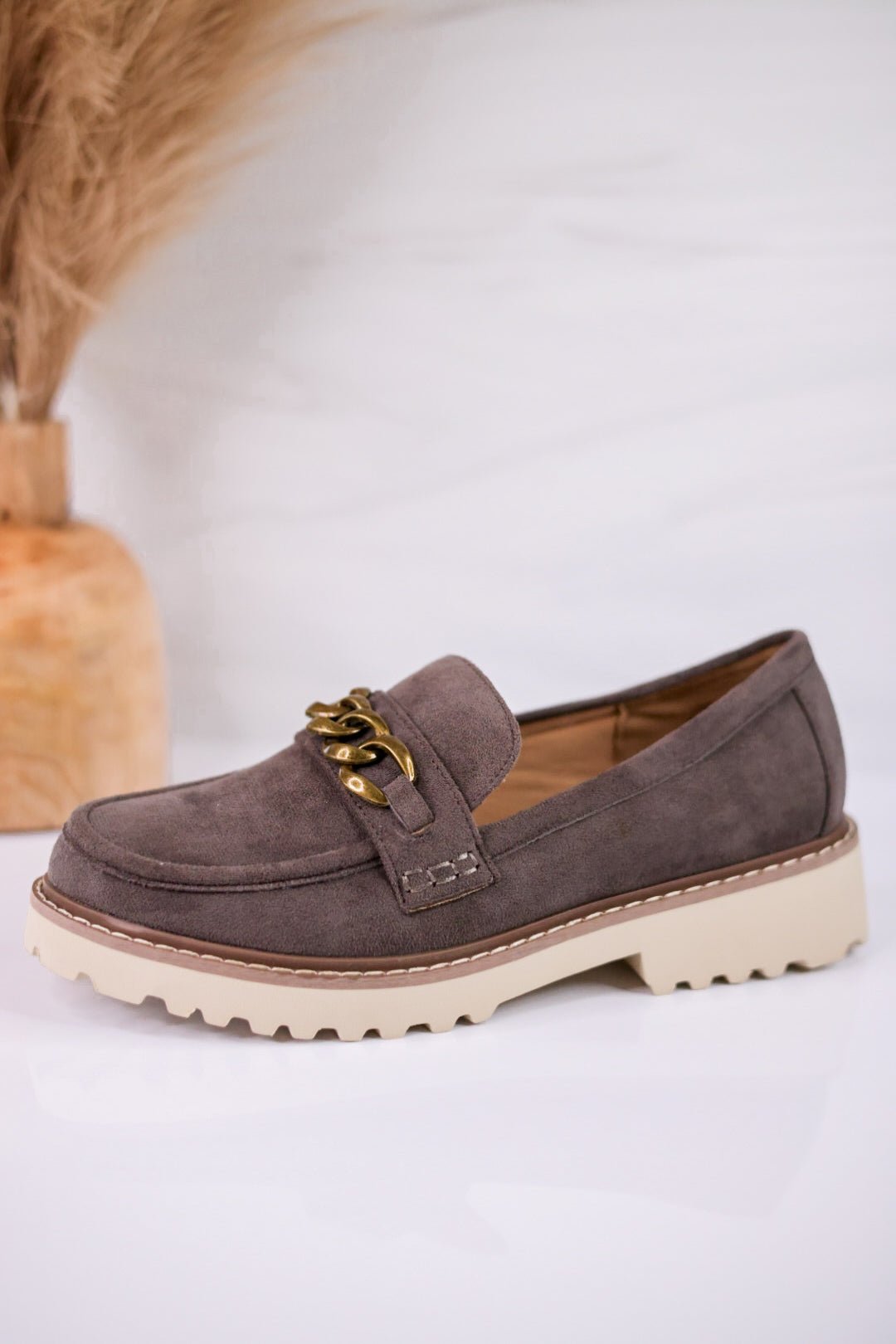 Stone Gray Loafers with Chain Detail - Whiskey Skies - CORKYS FOOTWEAR