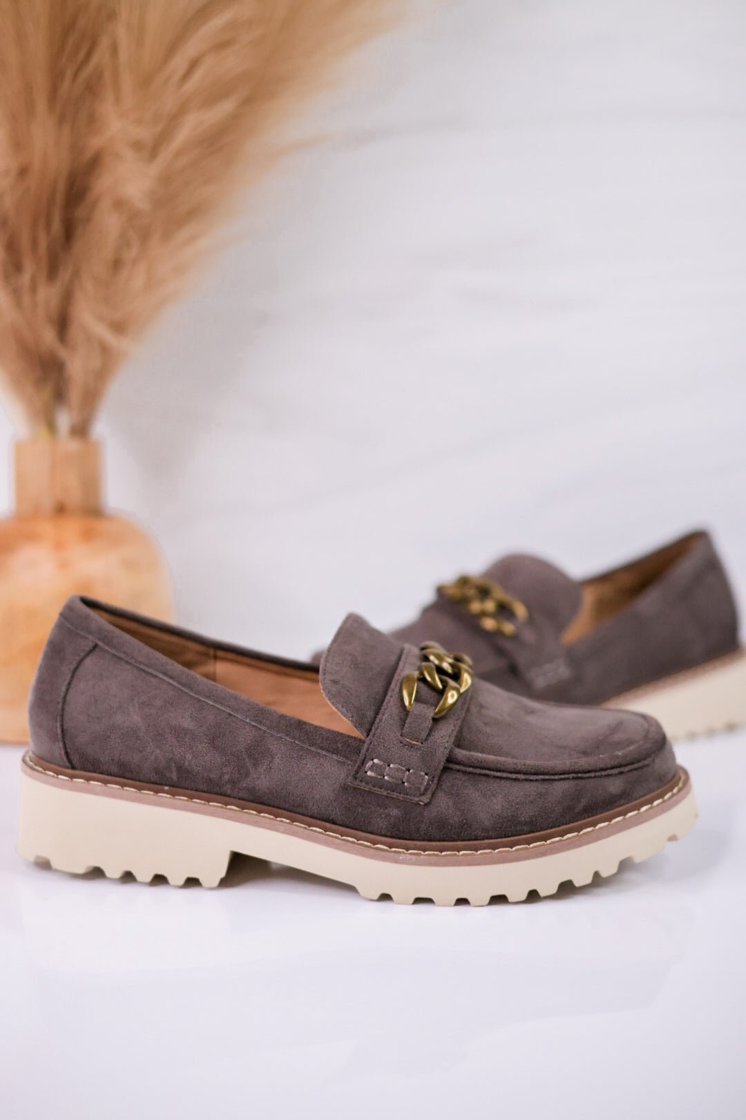 Stone Gray Loafers with Chain Detail - Whiskey Skies - CORKYS FOOTWEAR